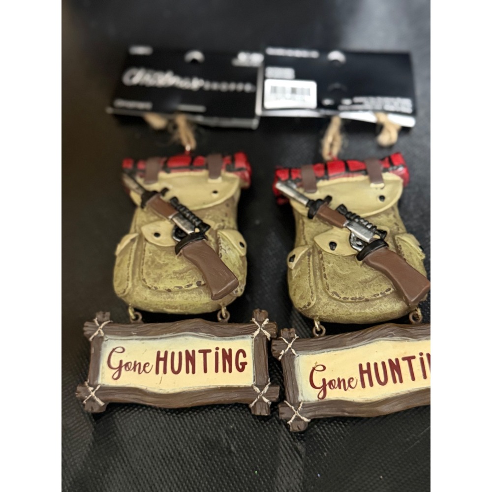 Christmas Shoppe Gone Hunting Backpack Rifle Ornament Set Lot 5